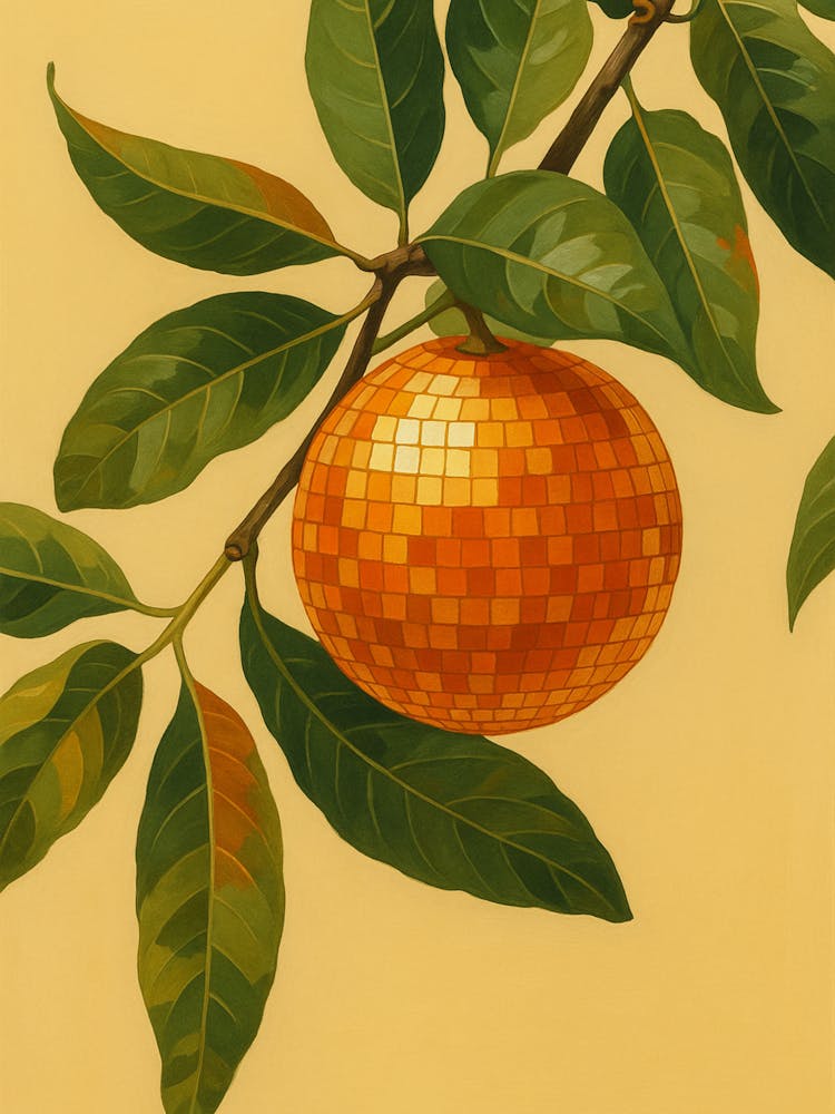 Disco Ball In Orange Tree Green Leaves Kitchen Orange On A Branch