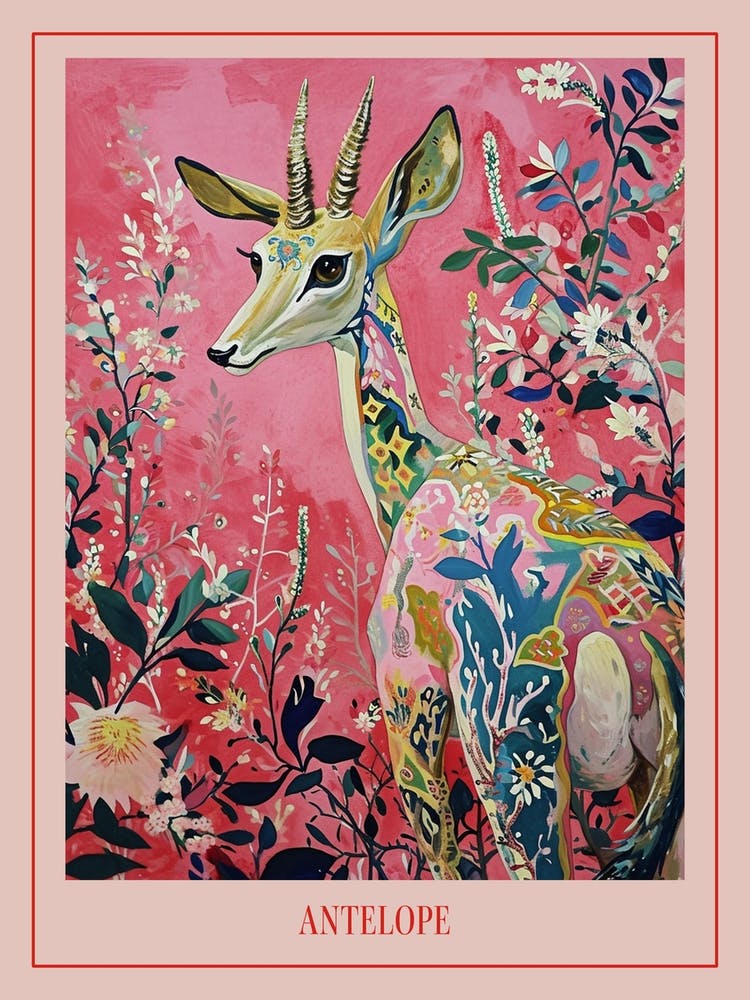 Floral Animal Painting Antelope 2 Poster