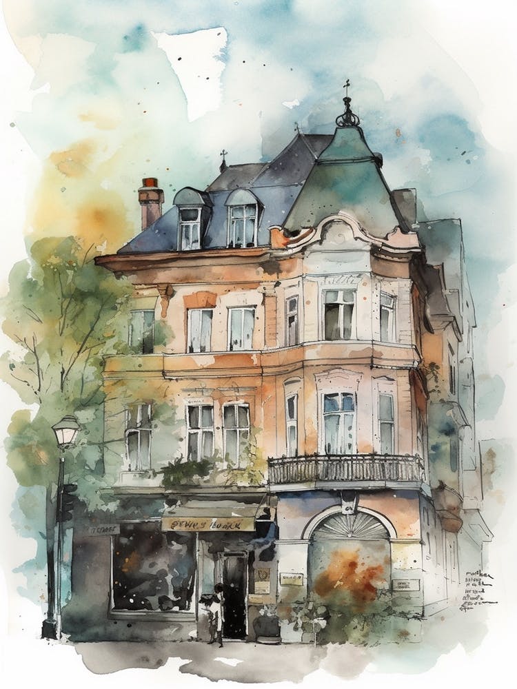 Schoneberg Berlin Neighborhood, Watercolour 1