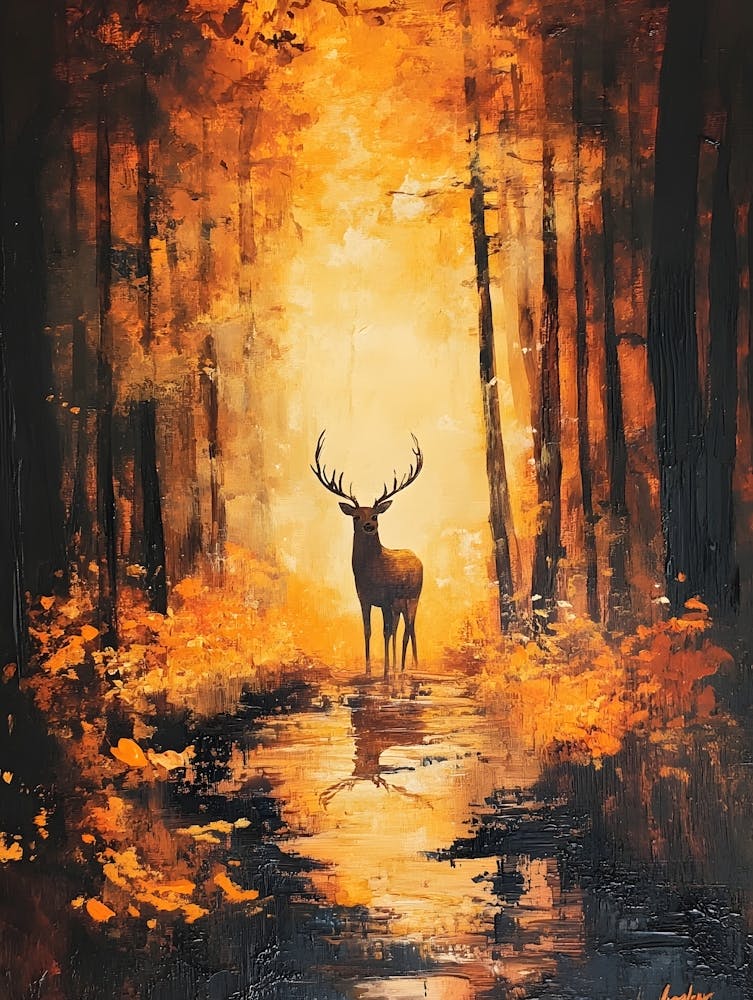 Deer In The Woods Orange Background
