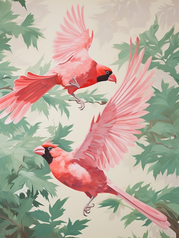 Impression d'oiseau d'inspiration japonaise vintage Cardinal 3