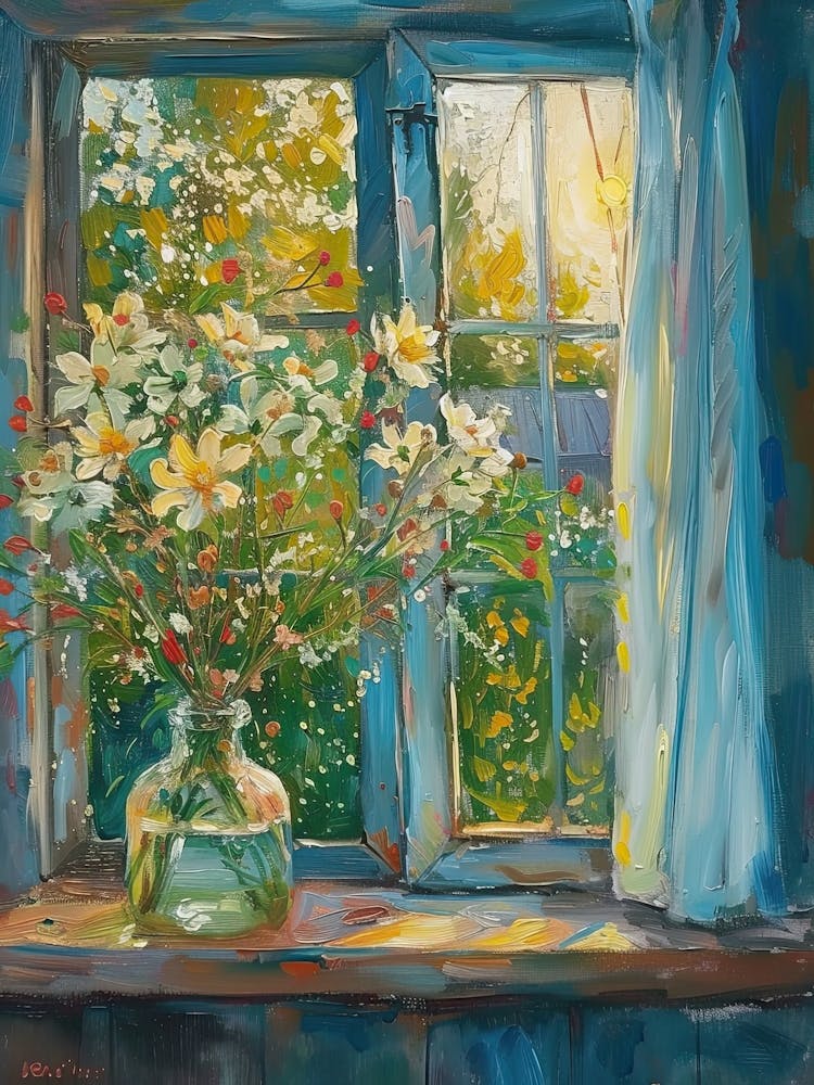 Cosmos Flowers On A Cottage Window 2