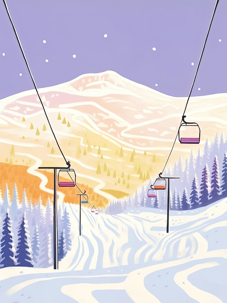 Steamboat Ski Resort   Colorado, Usa, Ski Resort Pastel Colours Illustration 3