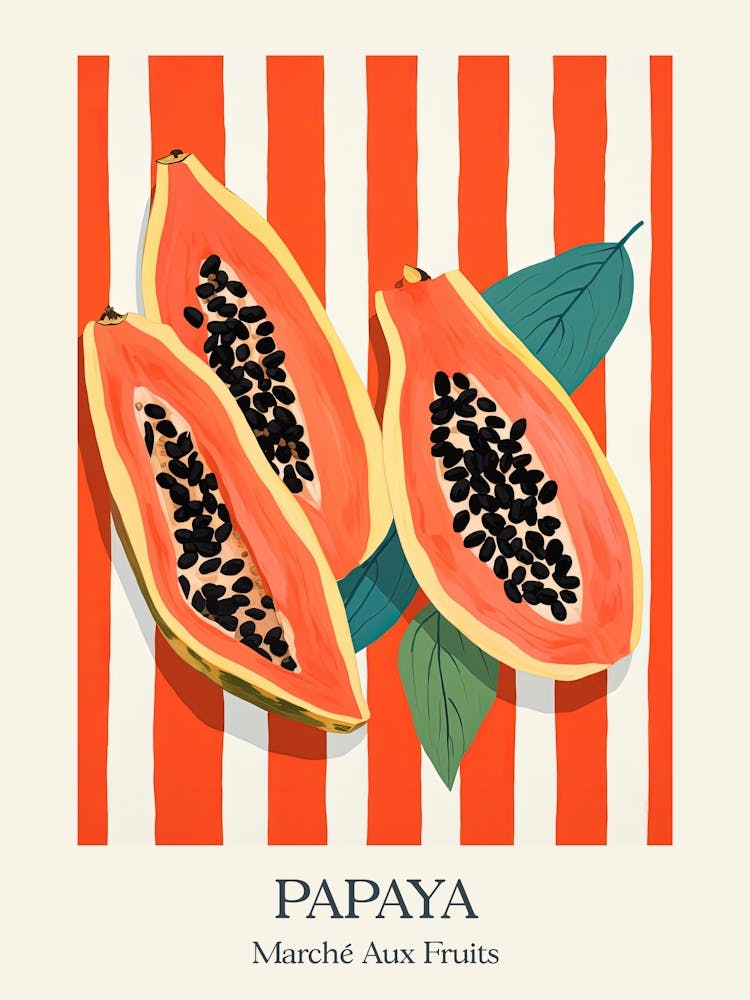 Marche Aux Fruits Papaya Fruit Summer Illustration 2