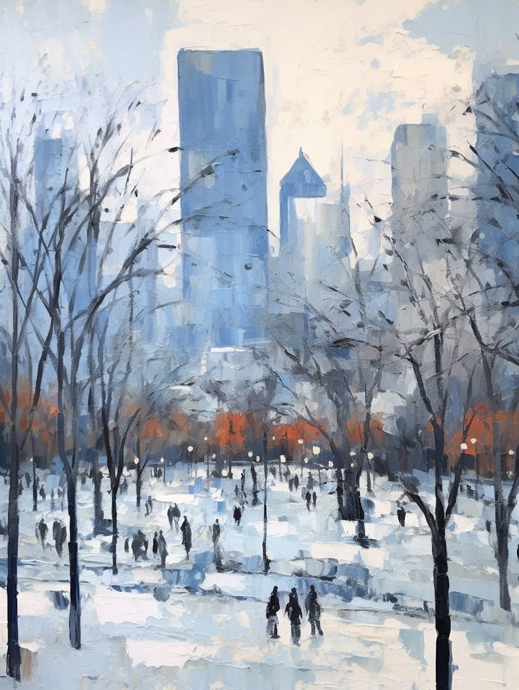 Winter City Park Painting Millennium Park Chicago 4