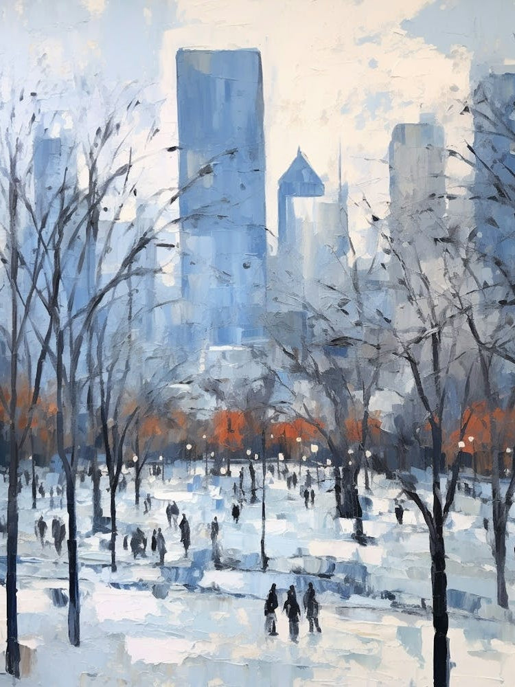 Winter City Park Painting Millennium Park Chicago 4