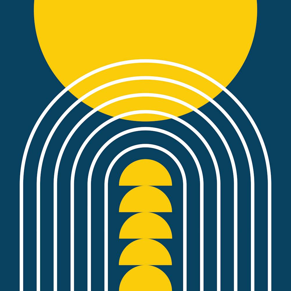 Modern Mid Century Gateway Sun Rainbow 12 In Navy Blue Orange 02 1