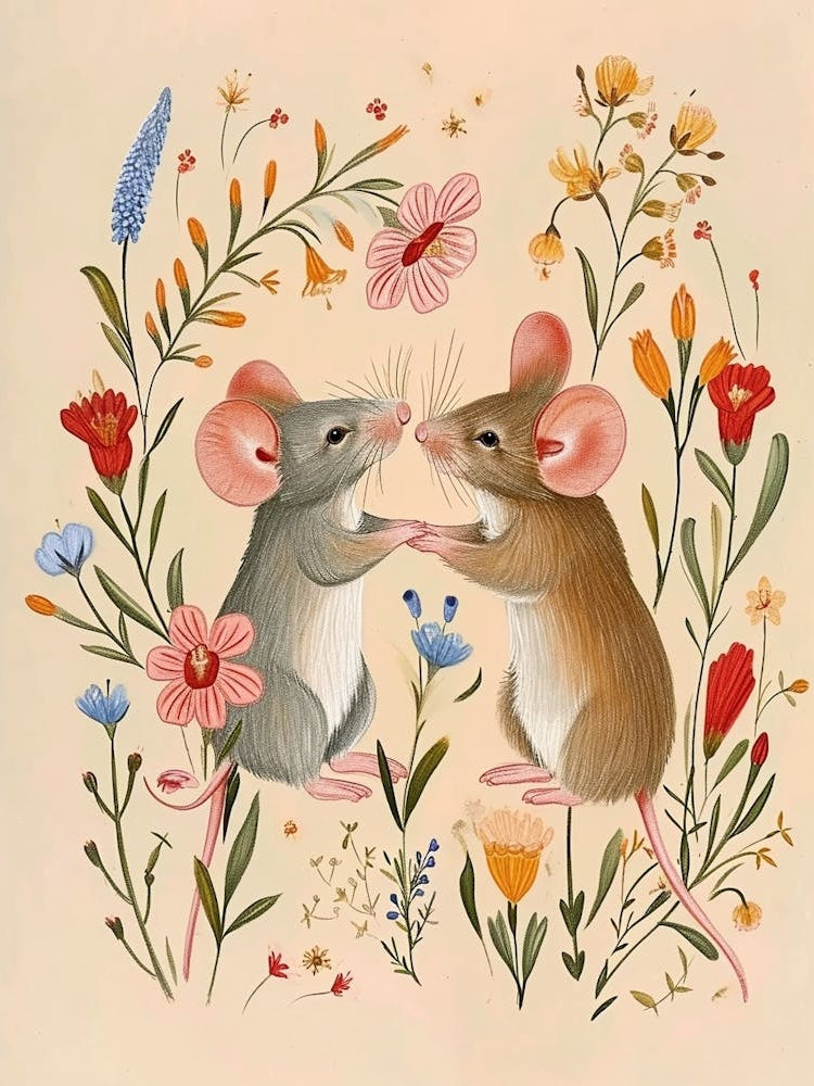 Folksy Floral Animal Drawing Mouse