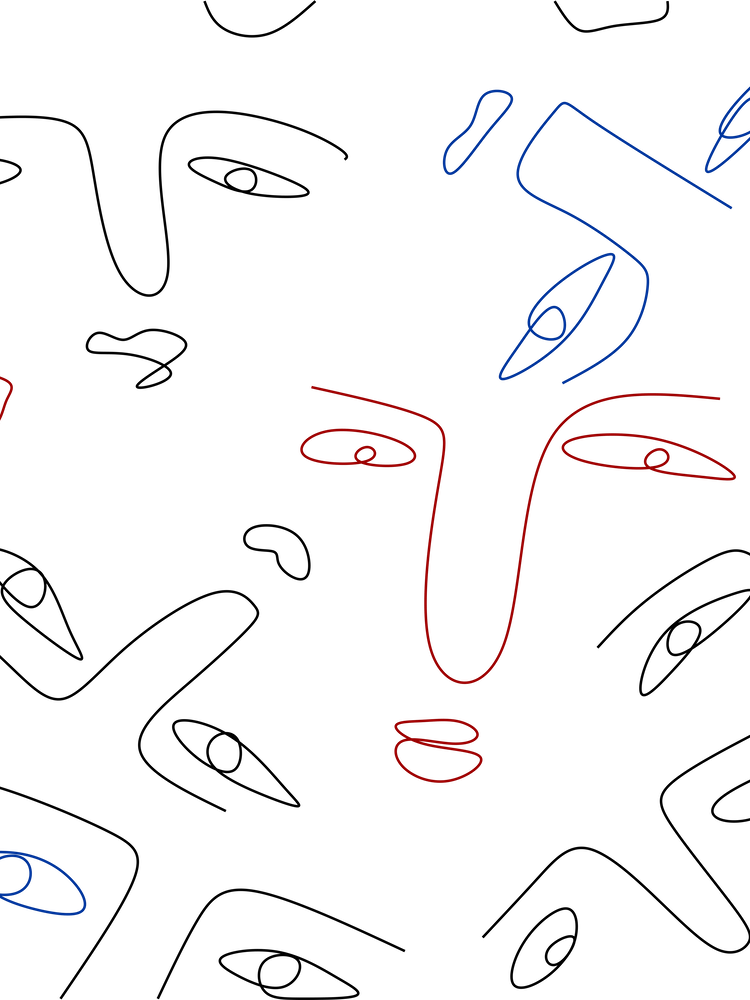 Line drawing abstract face seamless