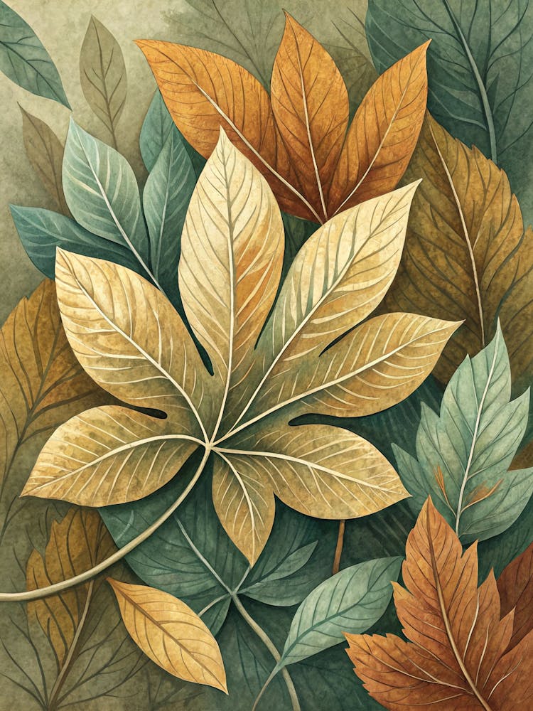 Oil Painting Style Abstract Overlapping Leaves
