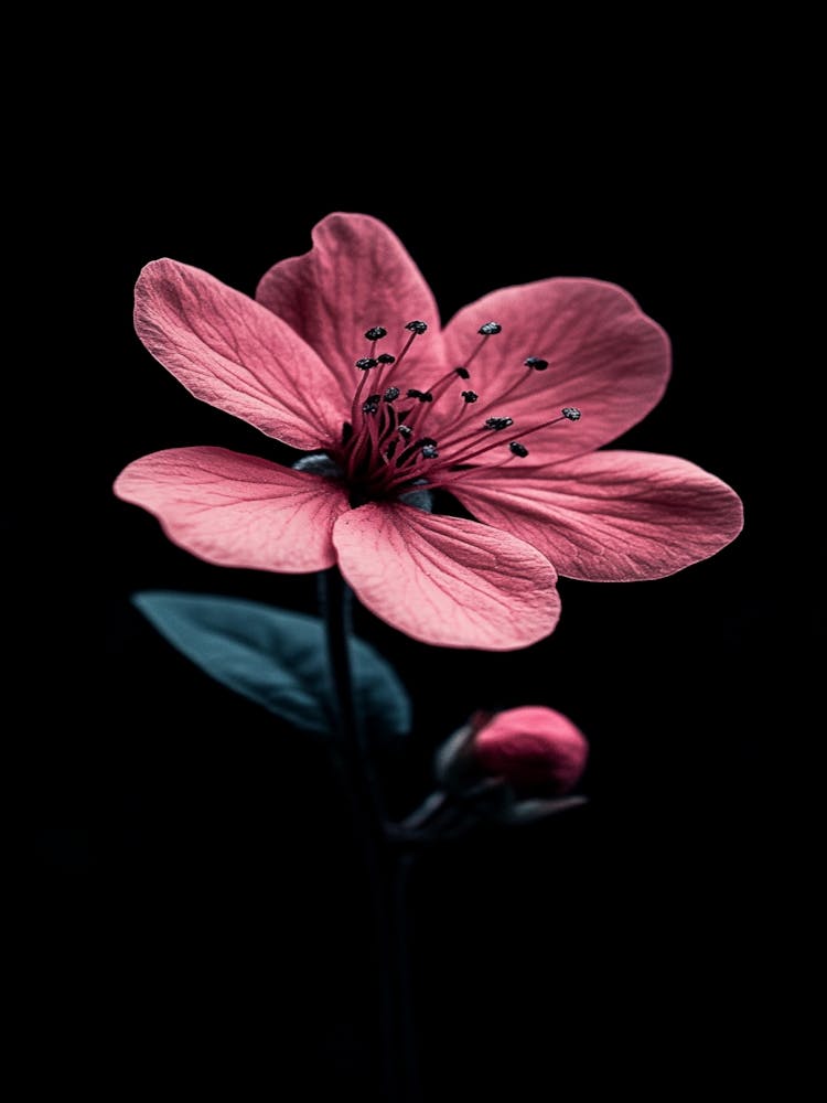 Pink Flower On Black Background 13