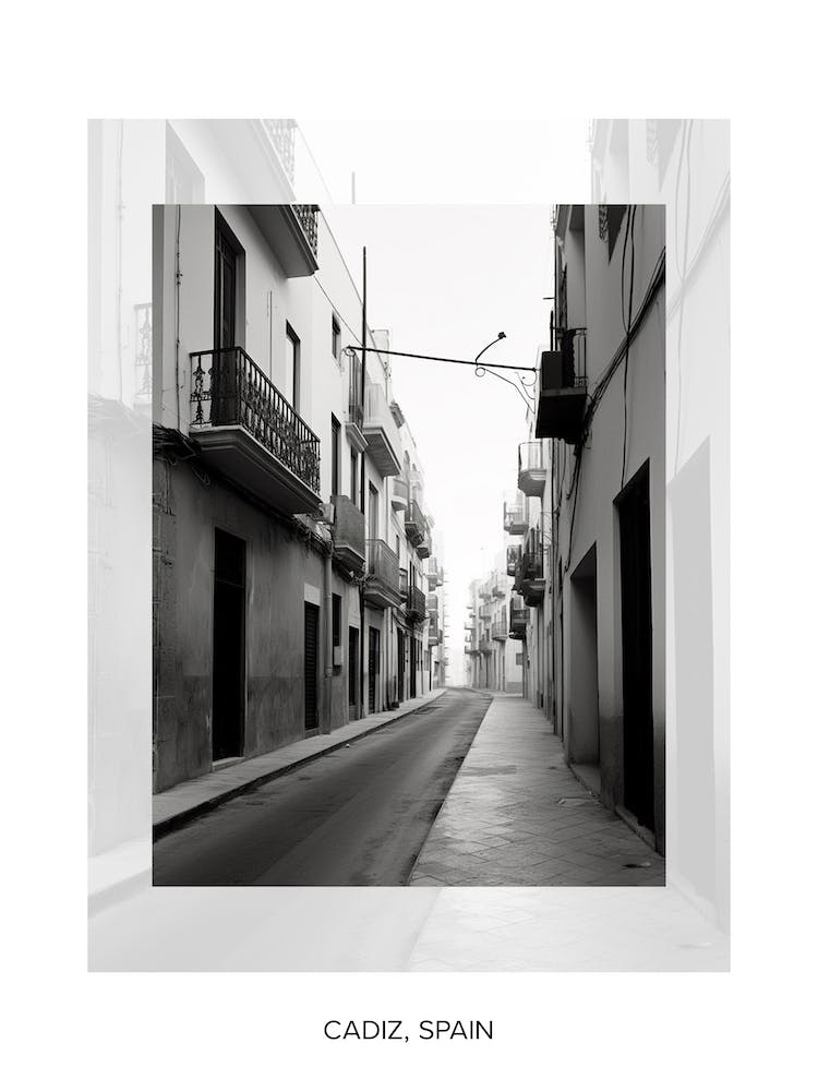 Poster Of Cadiz, Spain, Black And White Old Photo 1