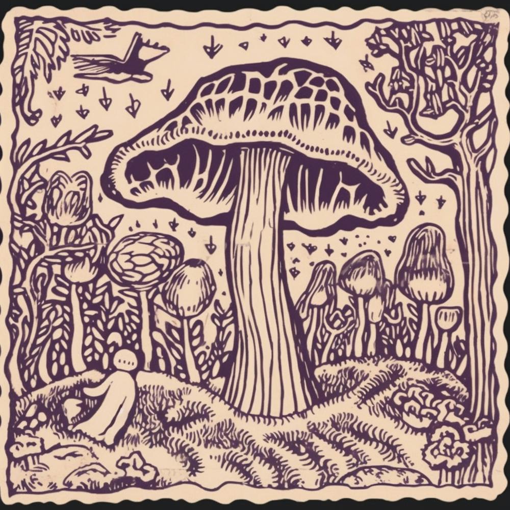 Champignon Gravure sur Bois Violet 8