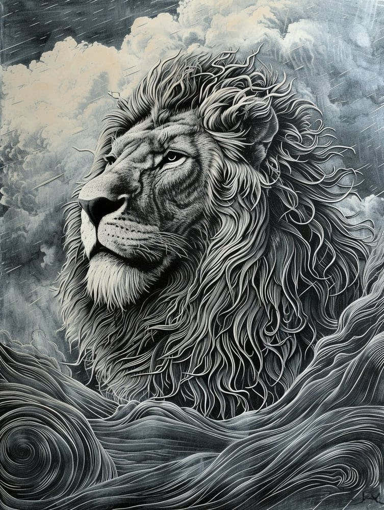 Barbary Lion Relief Illustration Storm 1