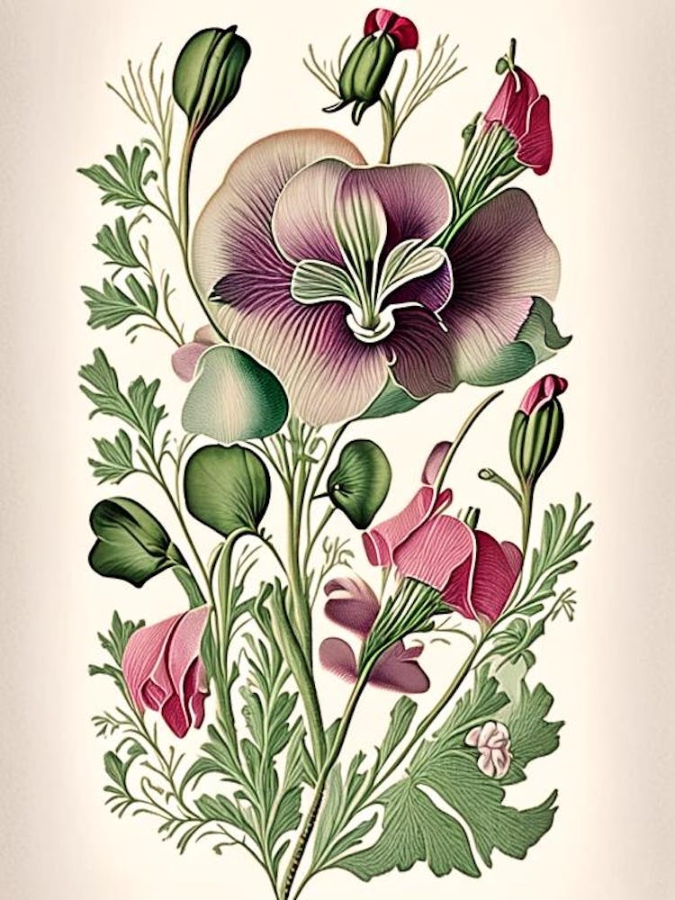 Sweet Pea 1 Floral Botanical Vintage Poster Flower