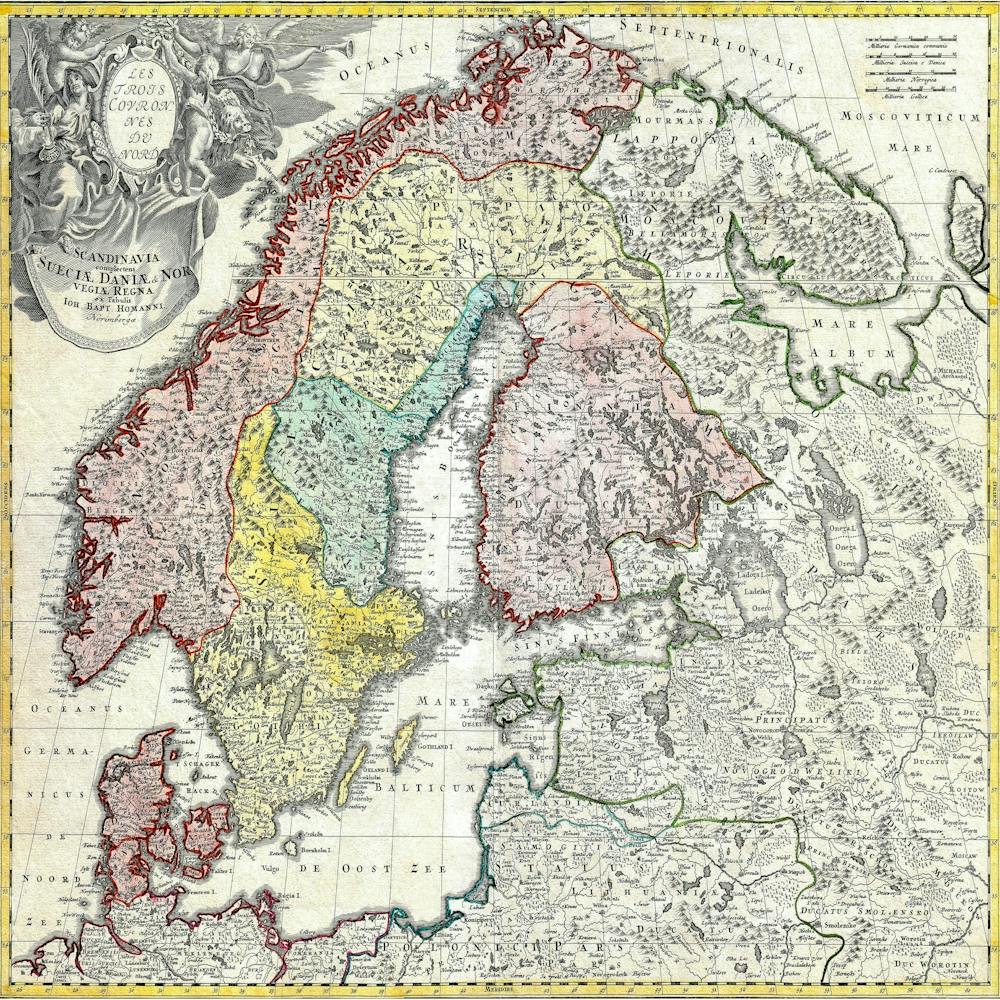 Map Of Scandinavia, Norway, Sweden, Denmark, Finland And The Baltics By Homann 1730