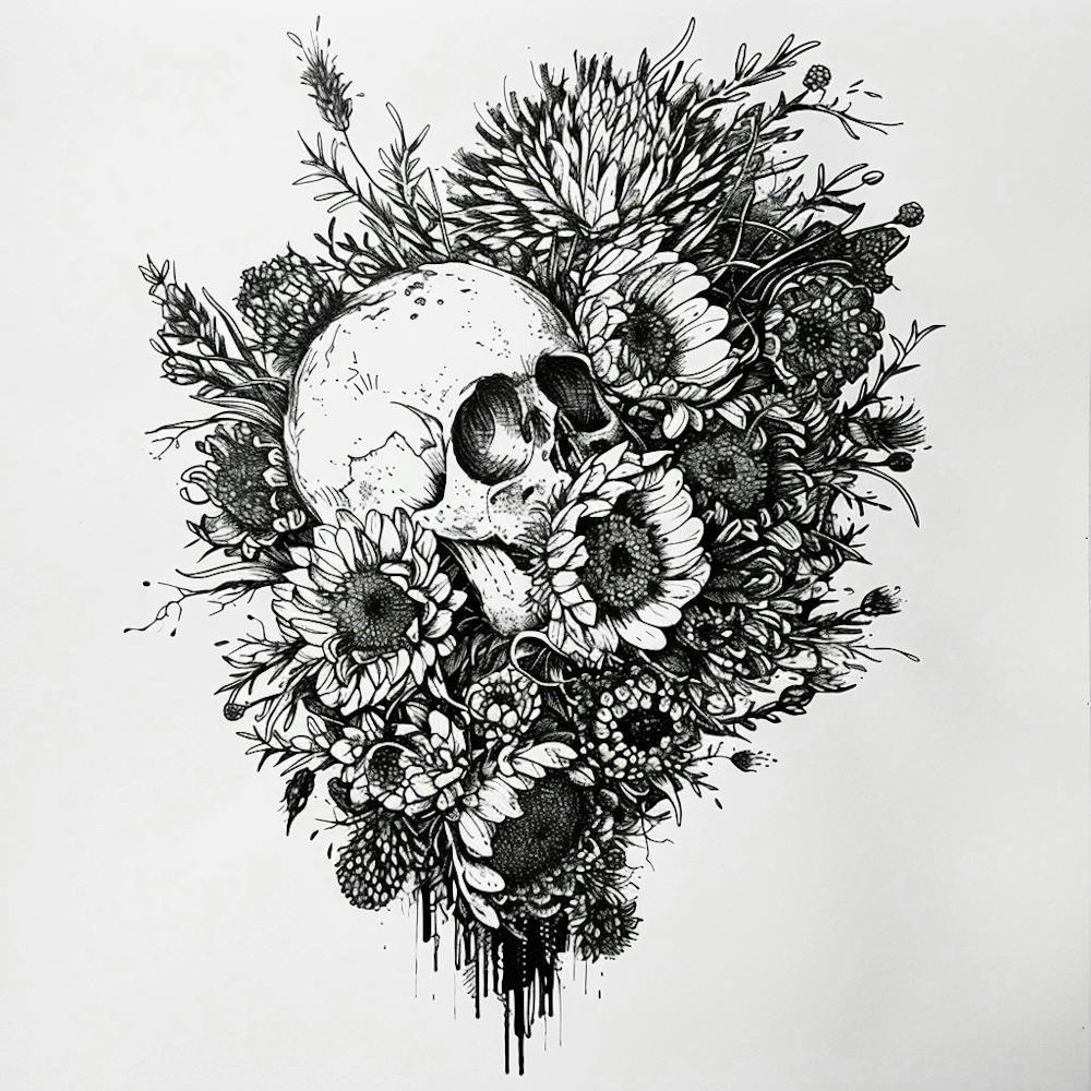Skull And Flowers