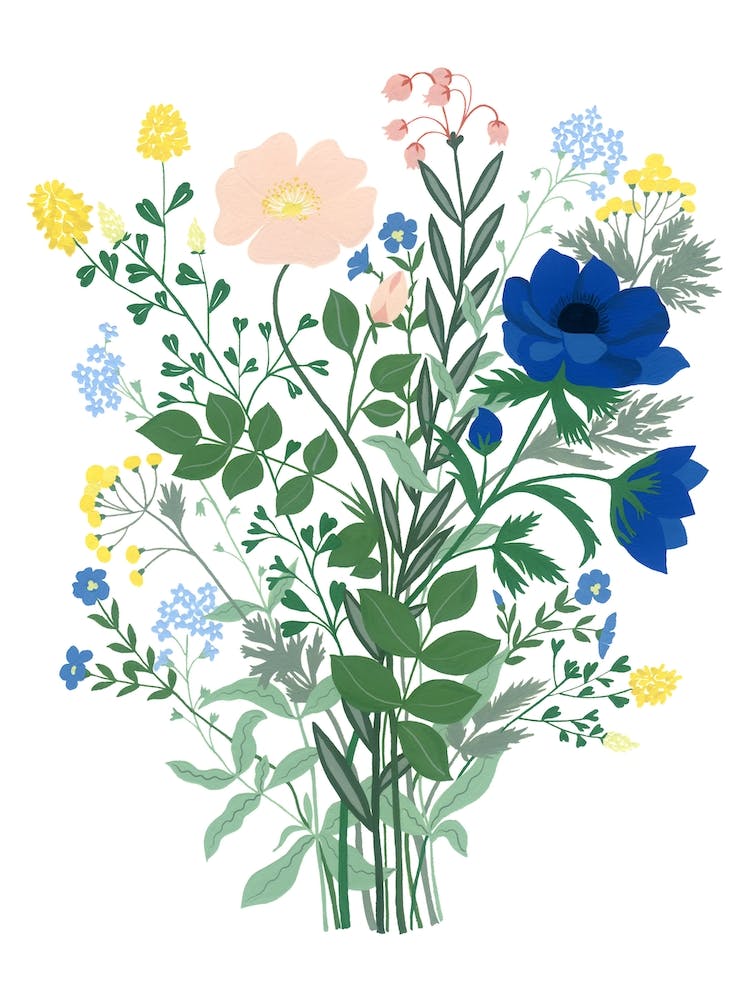 Spring Floral Bouquet Pastels Gouache Painting