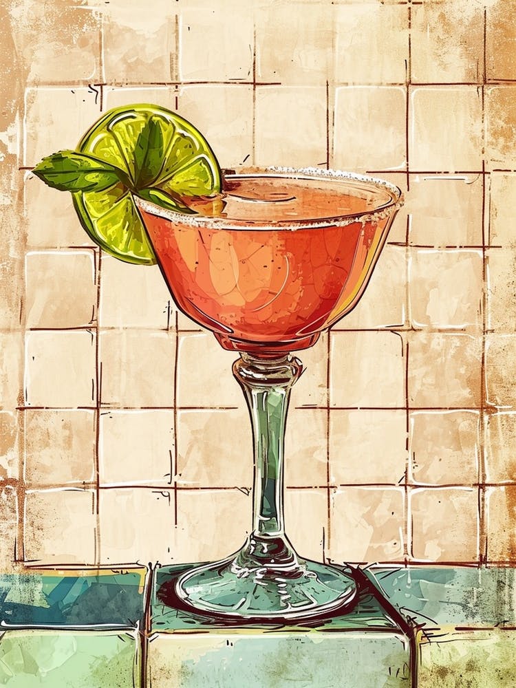 Daiquiri Cocktail Rustic Illustration