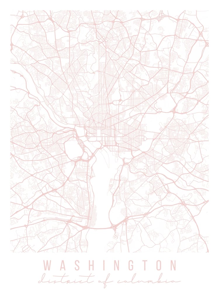 Washington Dc Light Pink Minimal Street Map