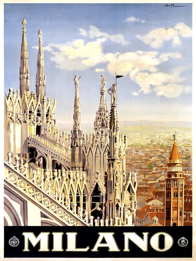 Vintage Milano Travel Poster, Dawn Hudson