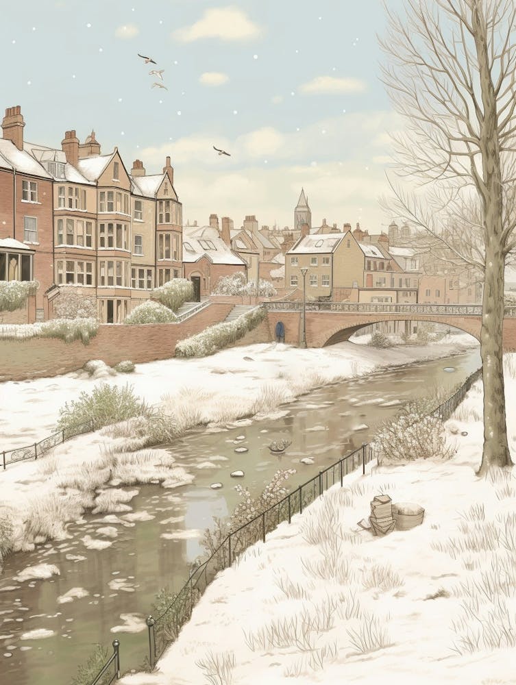 Illustration hivernale vintage Cardiff Royaume-Uni