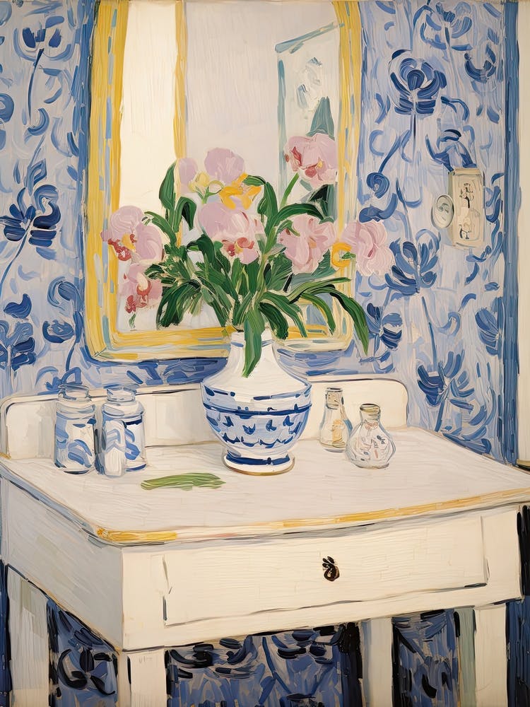 Bathroom Vanity Painting With A Pansy Bouquet 4