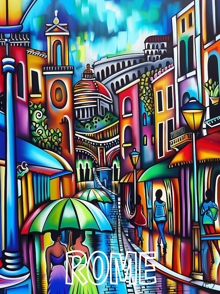 Rome Cityscape, Cubism and Surrealism, Typography