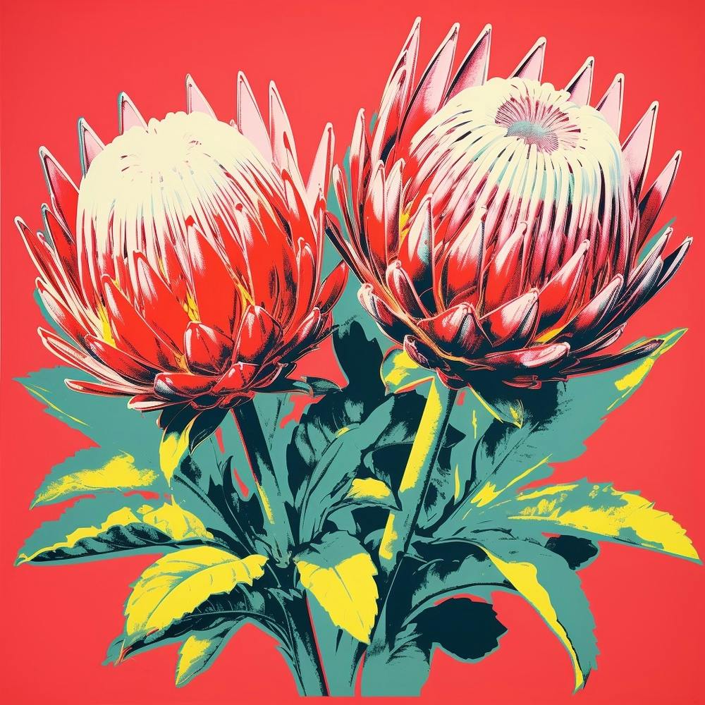 Andy Warhol Style Pop Art Flowers Protea 2 Square