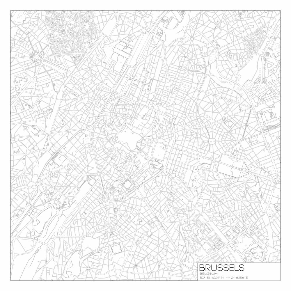 Brussels Belgium city map black on white blueprint design