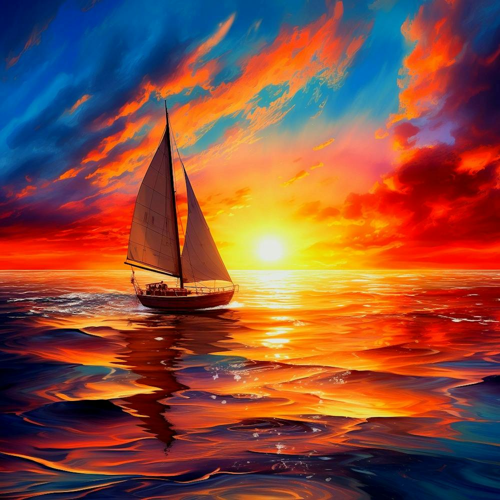 Sailboat At Sunset,Ocean sunset with sailboat art