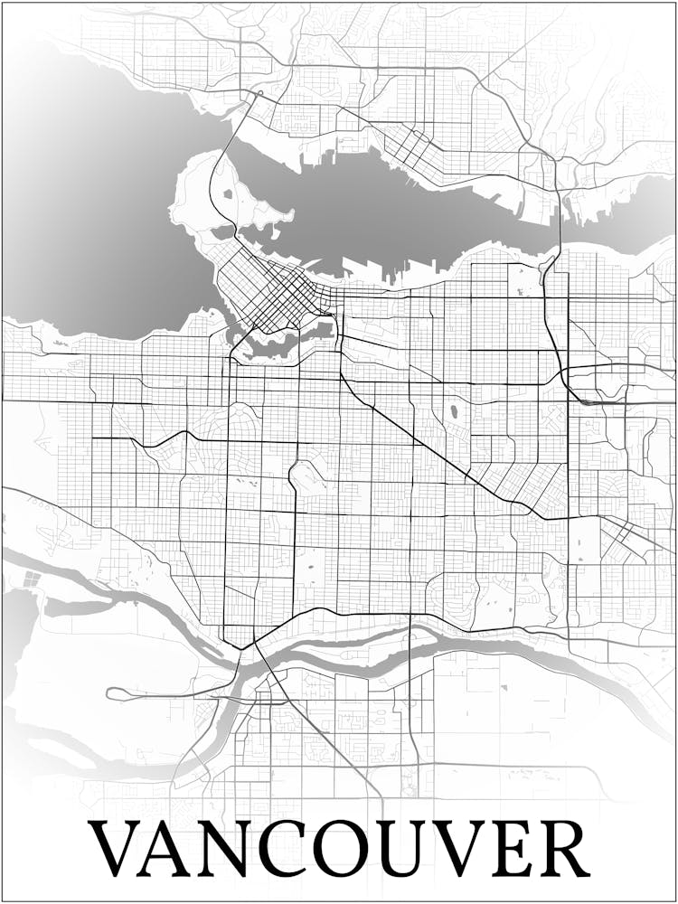 Vancouver, British Columbia, Kanada, Stadtplan, Schwarz-Weiß-Fade-Design