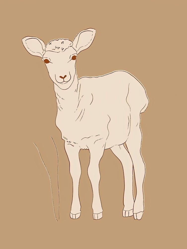 Baby Lamb - Boho, Line Art