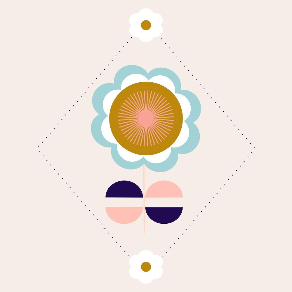 Navy Retro Flower Composition 2