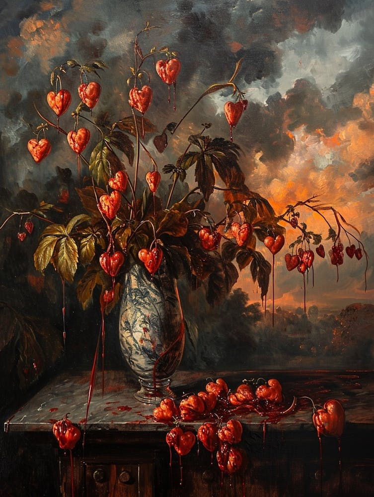 Baroque Floral Still Life Bleeding Hearts Dicentra 4