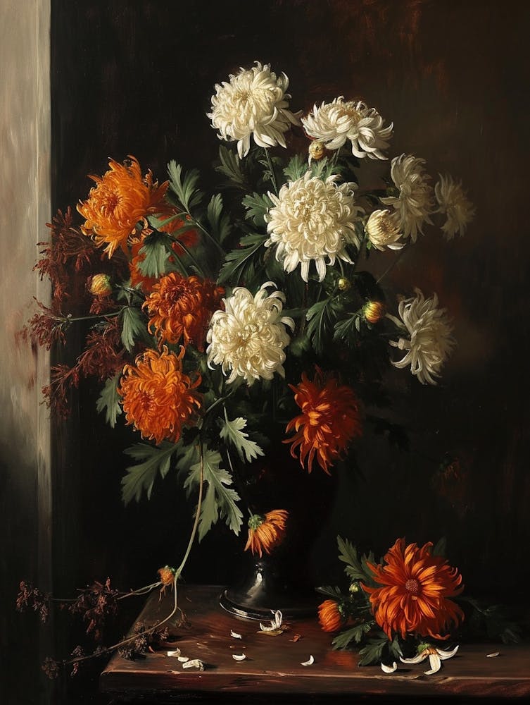 Baroque Floral Still Life Chrysanthemums 1