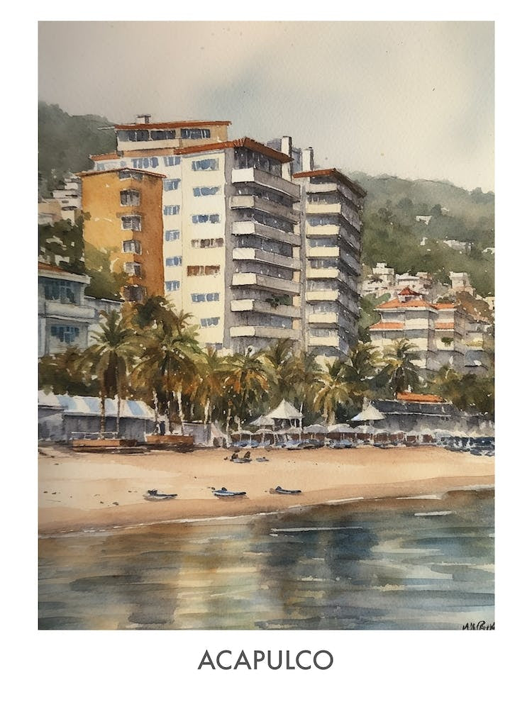 Acapulco Watercolor 3 Travel Poster