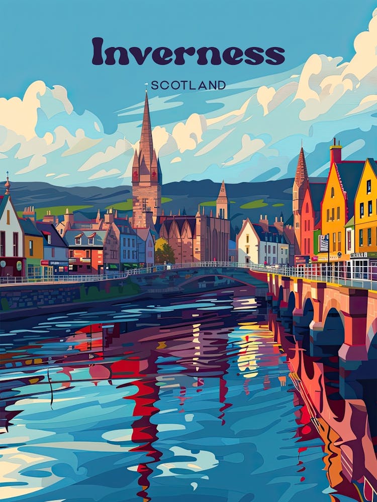 Inverness Scottish Highlands Travel Illustration