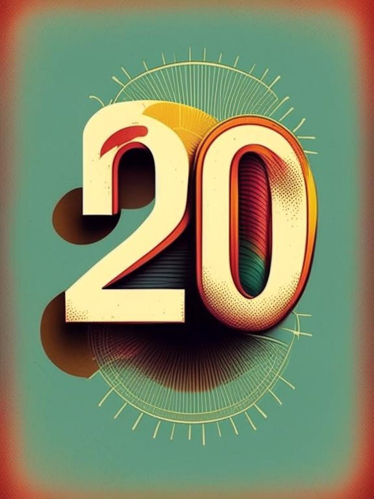 20, Number, Education Retro Drawing 3