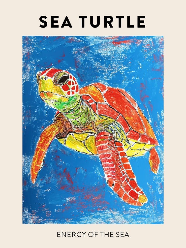 Detailed Sea Turtle Crayon Scribble Poster 2