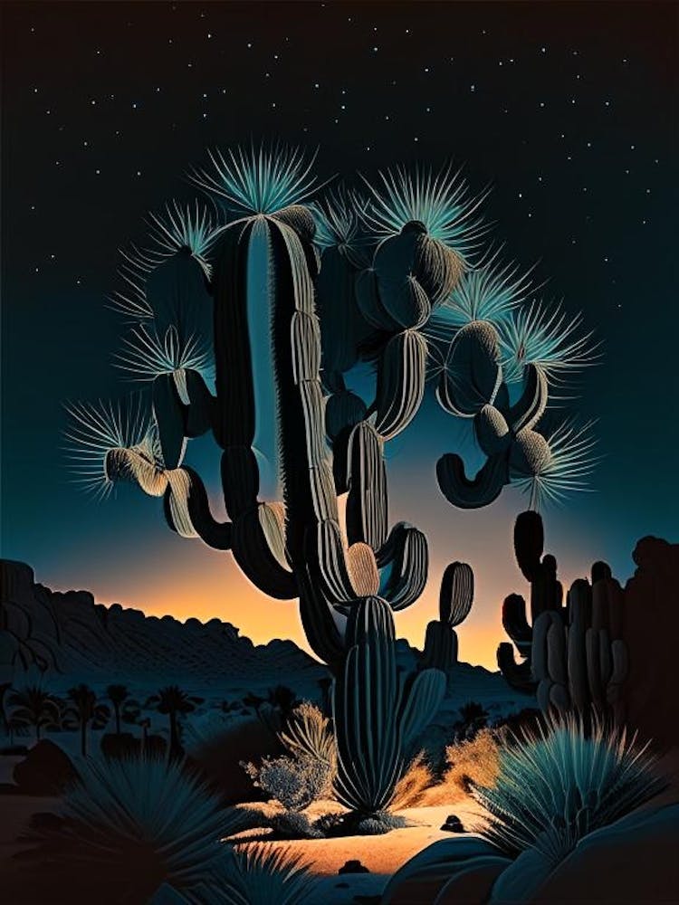 Joshua Trees At Night Retro Illustration (3)