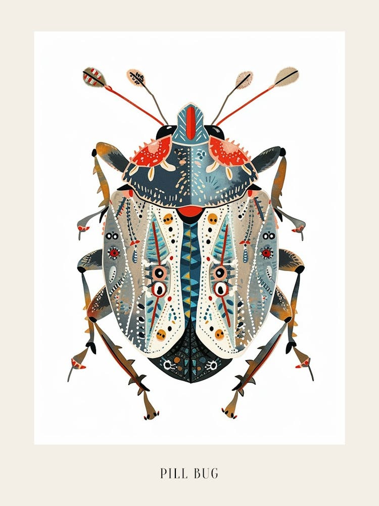 Colourful Insect Illustration Pill Bug 10 Poster