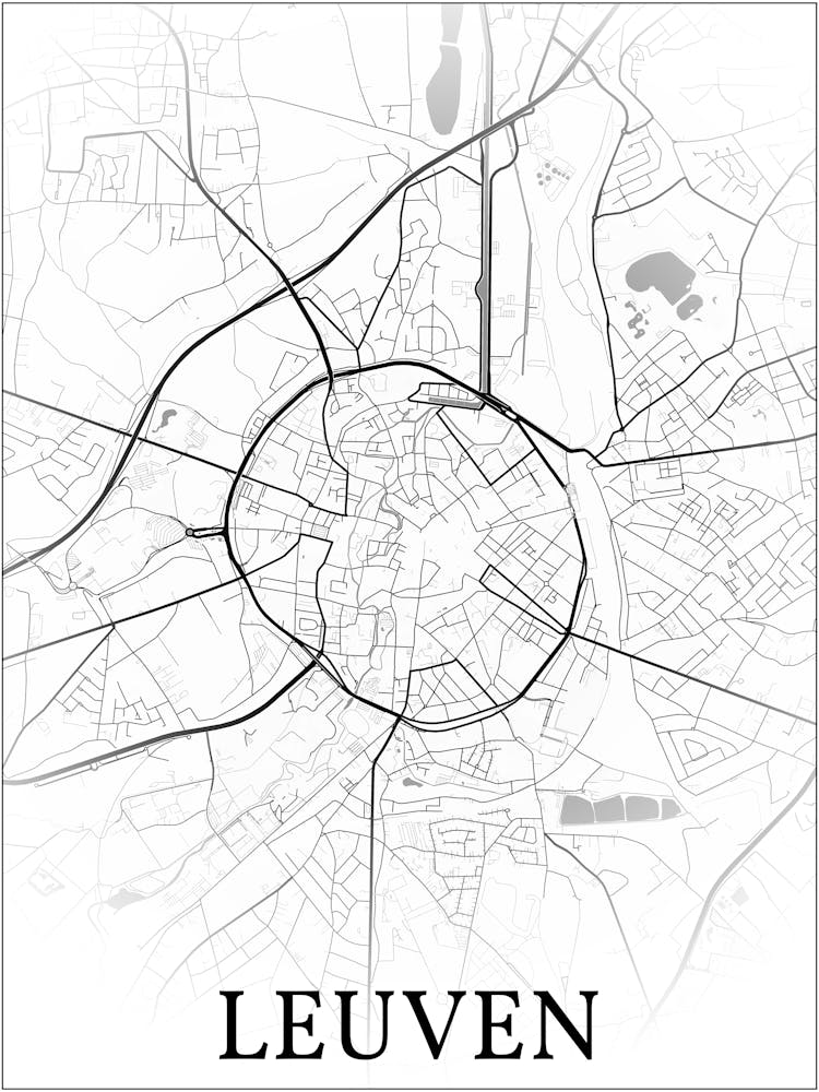 Leuven, Flemish Brabant, Belgium, City Map, Black And White Fade Design