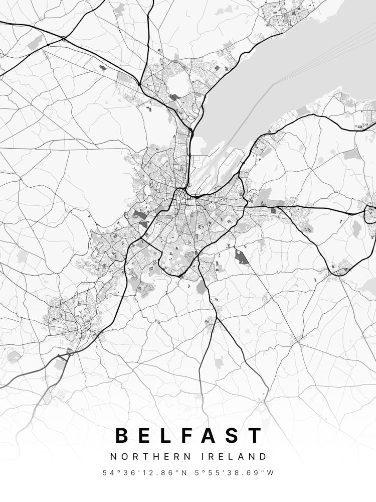 Belfast Northern Ireland White Map 1