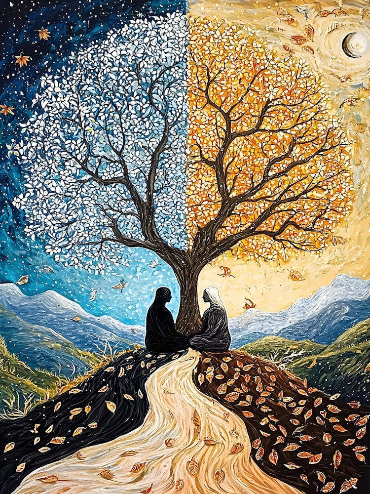 Two People Sitting Under A Tree