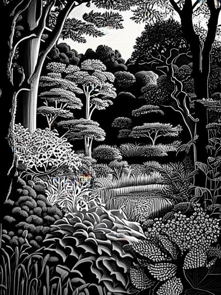 Callaway Gardens, 1, Usa Linocut Black And White Vintage