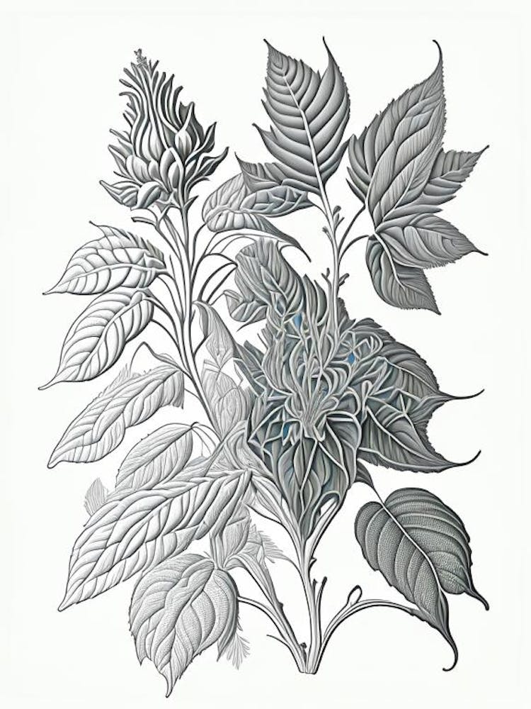 Bergamotte Kraut William Morris Inspiriertes Linienzeichnung 2