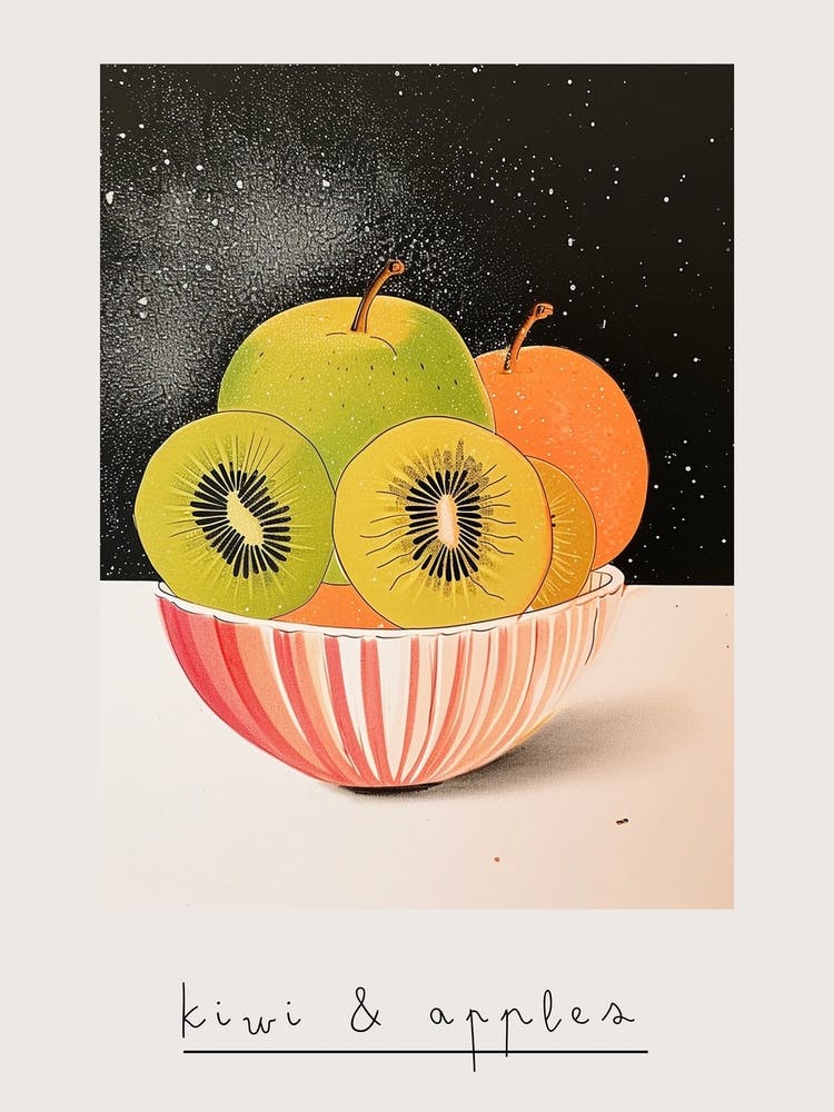 Art Deco Kiwi & Apples Poster