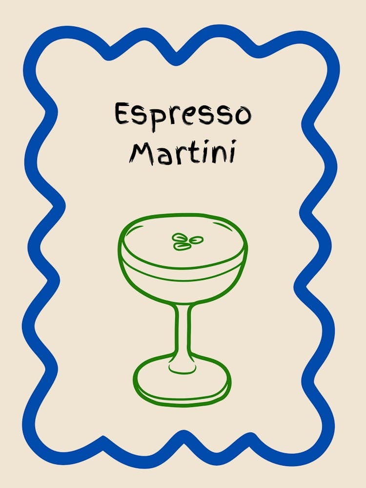 Espresso Martini Doodle Poster Blue & Green