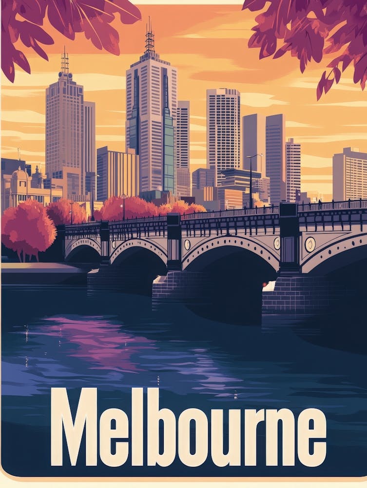 Aihrgdesign A Retro Travel Poster For Melbourne Featuring The Cac98e4a 56f6 42b0 B50c 64c267869954 0